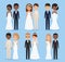 Bride and groom animated characters. Vector illustration