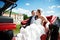 Bride and groom in beautiful carriage