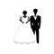 Bride and groom. Black white silhouette. Vector illustration on isolated background.
