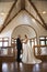 Bride and groom in church.