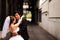 Bride and Groom in Downtown Alley