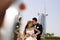 Bride and groom embracing in Dubai