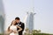 Bride and groom embracing in Dubai