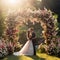 Bride and Groom Exchanging Vows Under Stunning Outdoor Wedding Arch