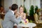 Bride and groom having an ice cream outdoors