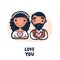 Bride And Groom Hold Hearts Vector Illustration