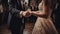 The bride and groom holding hands during their first dance as husband and wife created with Generative AI