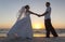 Bride and Groom Married Couple Sunset Beach Wedding