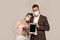 bride and groom in medical masks