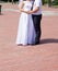 The bride and groom near the inscription family