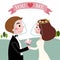 bride and groom in outdoor wedding in covid-19 cartoon vector