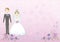 Bride and groom on pink floral background