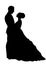 Bride and groom silhouette, vector icon, contour drawing, black and white illustration.