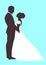 Bride and groom silhouette, vector icon, outline cartoon contour drawing. Couple in love hugging looking at each other