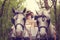 Bride and groom sitting in a white carriage