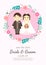 Bride and groom on soft pink background vector illustration.Cute couple married cartoon design for wedding card invitation.