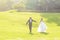 Bride and groom walking