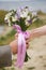 Bride and groom with wedding bouquet