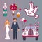 Bride and groom wedding couple marriage nuptial icons design ceremony celebration and holliday people folk icons beauty
