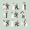 Bride and groom. Wedding couple in various poses jump, dance and kiss, hug and cut cake. Marriage ceremony scenes, man