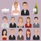 Bride, groom and wedding guests. Vector illustration