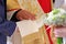 Bride and groom during wedding rings exchange at the church