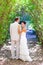 Bride just married couple in love at outdoor