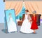 Bride Looking in Mirror Flat Vector Illustration