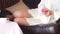 Bride lying on the sofa near the table for tea