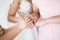 Bride with mother wedding hand. wedding blessing of the bride morning of the bride hand of the bride and mother