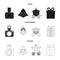 Bride, photographing, gift, wedding car. Wedding set collection icons in black,monochrome,outline style vector symbol