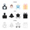 Bride, photographing, gift, wedding car. Wedding set collection icons in cartoon,black,outline style vector symbol stock