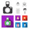 Bride, photographing, gift, wedding car. Wedding set collection icons in monochrome,flat style vector symbol stock