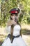 Bride in a police cap and a gun