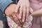 The bride& x27;s bouquet. Rings newlyweds. A bouquet of flowers with rings. Hands newlywed