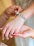 Bride`s manicure.Hands of bride place for text