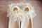 Bride`s shoes with a garter