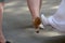 Bride shows shoes girlfriends
