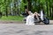 Bride sitting on a motorcycle
