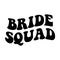 Bride squad wavy stacked boho retro vintage text on the white background. Isolated illustration