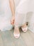 bride tilt buttons fastener shoes white closeup