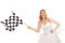 Bride waving a checkered race flag