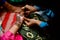 A bride wearing mehendi on her wedding date, selective focused picture