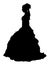 Bride in wedding dress silhouette. Happy fiance waiting groom. Cinderella in ball dress.