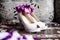 Bride wedding shoes white and purple garter