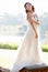 Bride, woman and wedding dress outdoor in summer or spring with ceremony celebration. Marriage, elegant person and