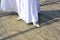 Brides shoes on wooden floor.