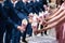 Bridesmaid holding a flower cone