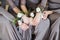 Bridesmaids with wedding bouquet of flowers