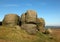 Bridestones a large group of gritstone rock formations in west yorkshire landscape near todmorden